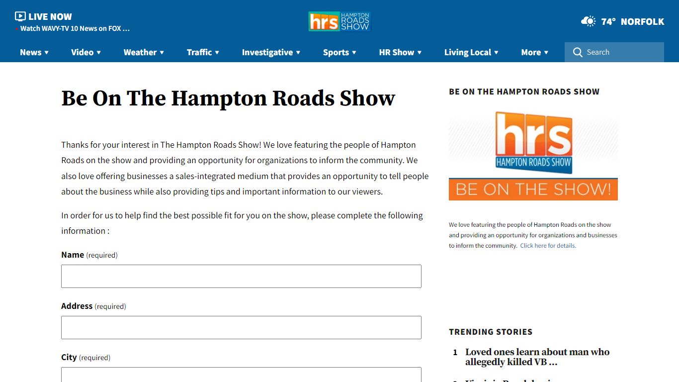 Be On The Hampton Roads Show | WAVY.com